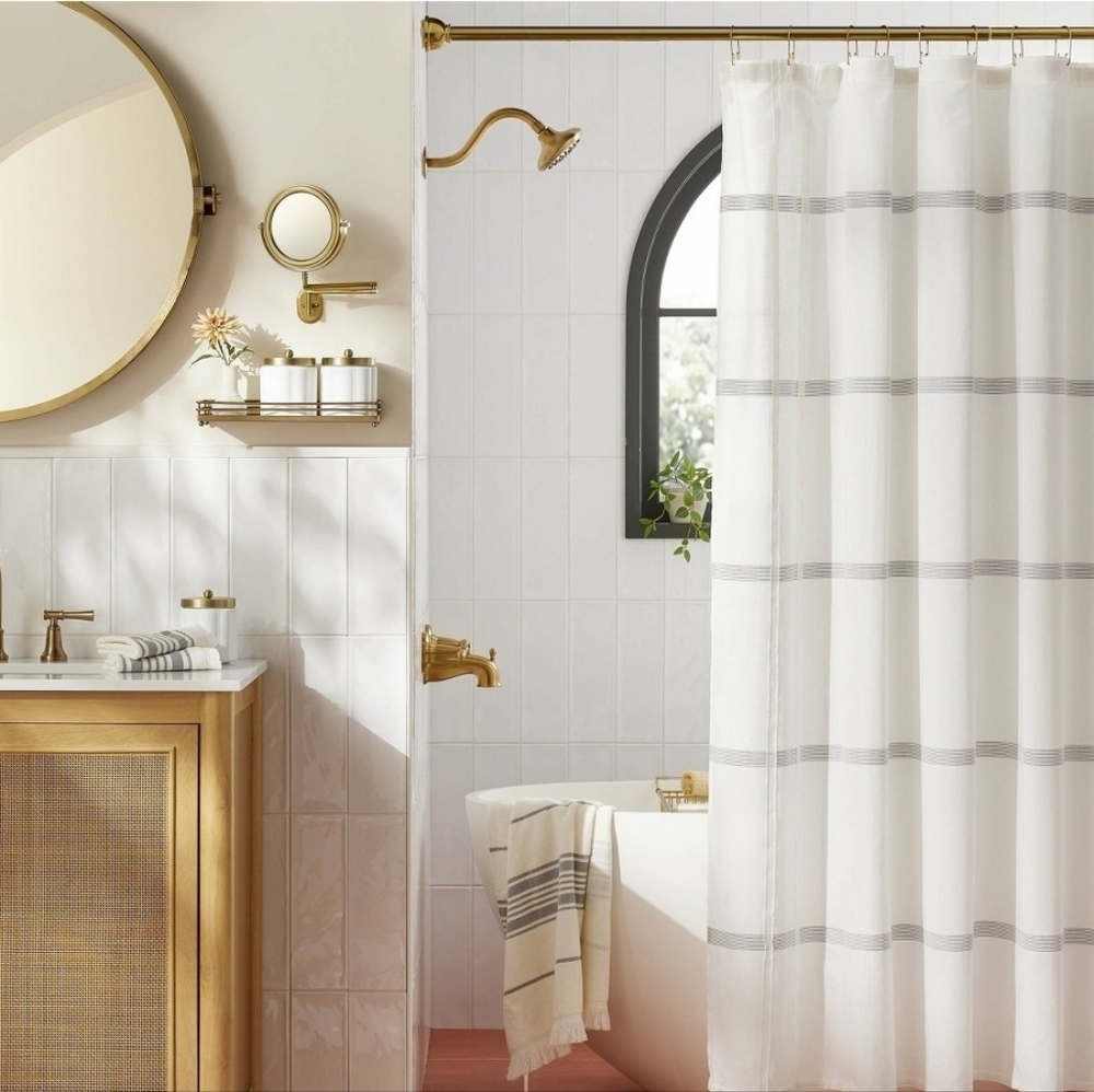 Hearth & Hand Cream and Gray Striped Shower Curtain
